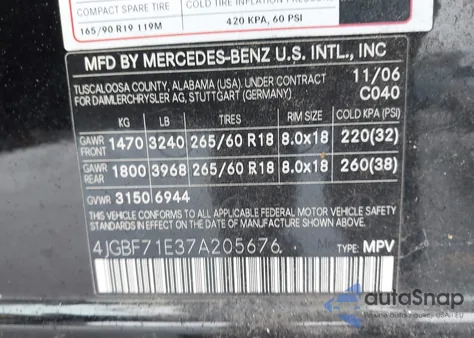 2007 Mercedes-Benz Gl 450 4Matic from USA, damaged, VIN 4JGBF71E37A205676